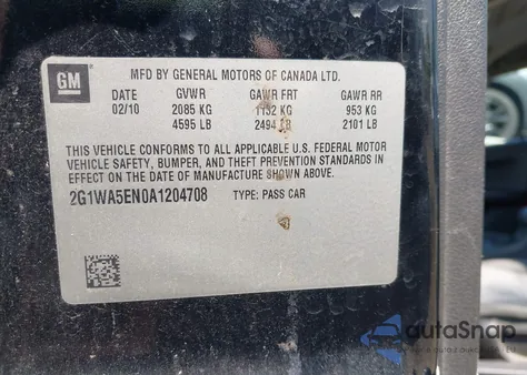 2010 Chevrolet Impala Ls из США, поврежденный, VIN 2G1WA5EN0A1204708